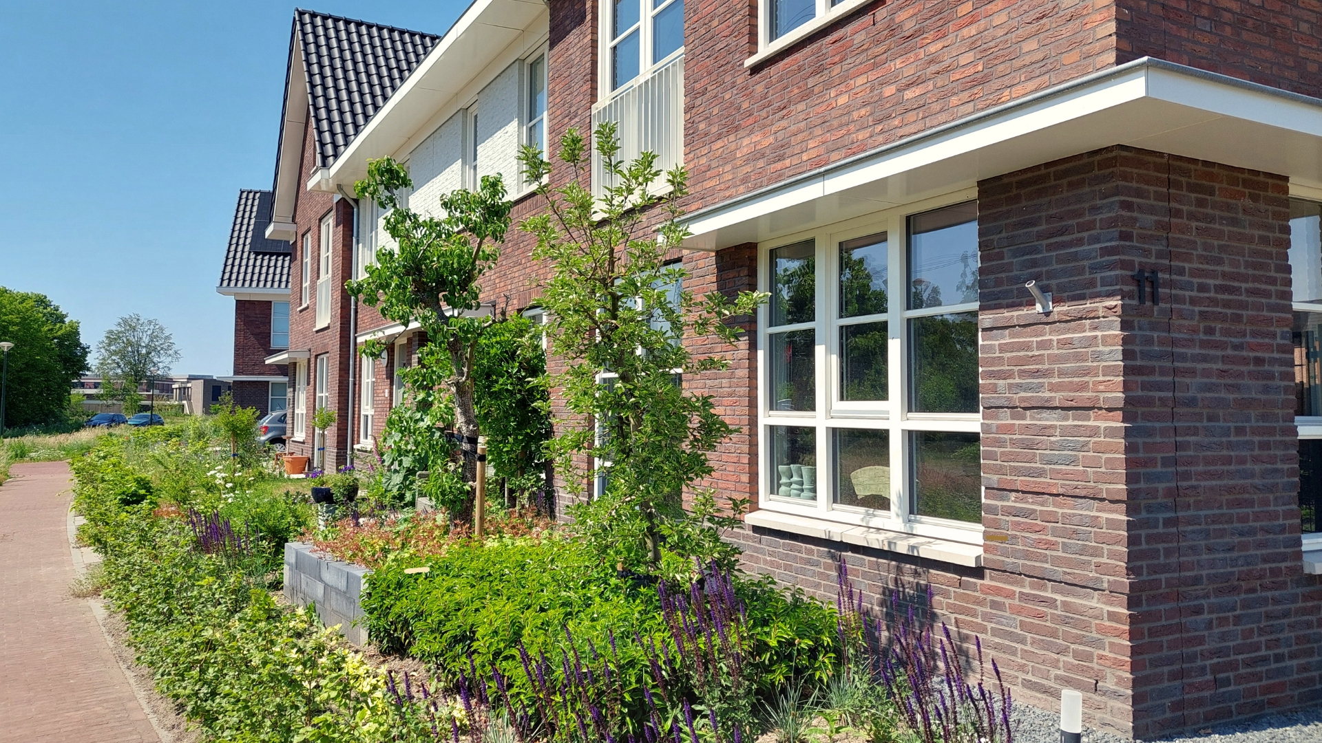 Variatie met stenen luifels en metselwerkdetails