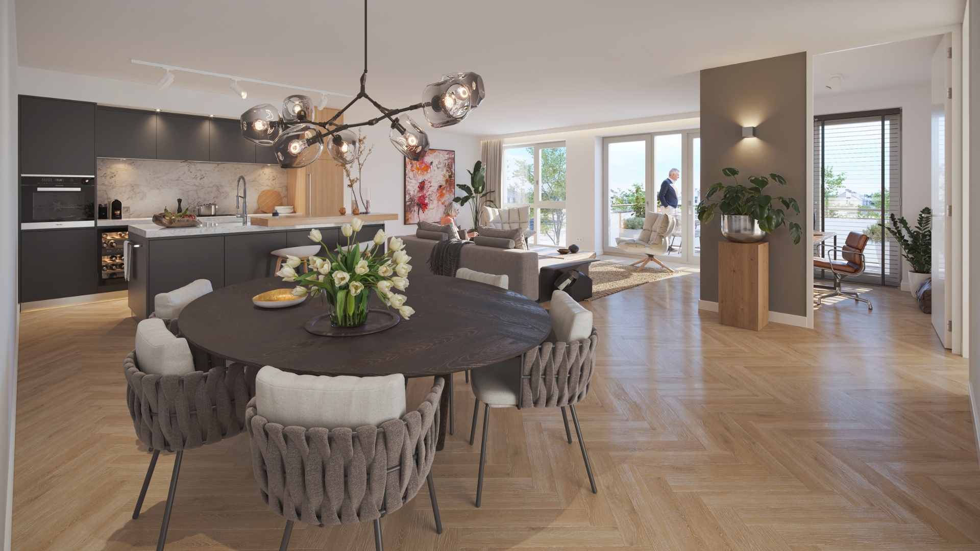 Een indruk van het interieur van type R, een groter appartement op de tweede verdieping