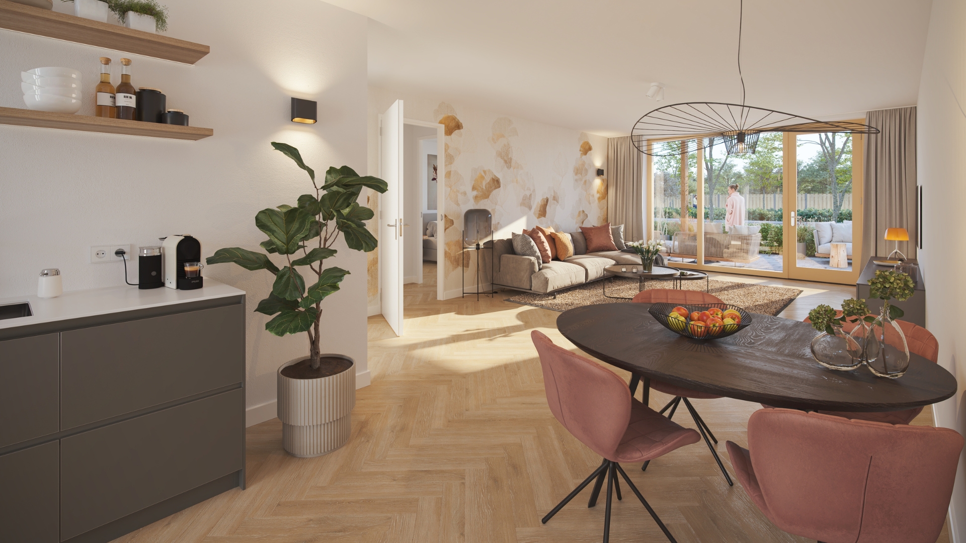 Een interieurimpressie van een driekamerappartement op de begane grond
