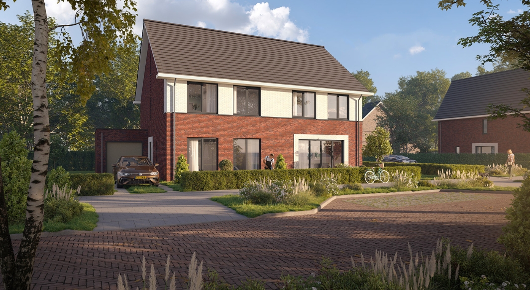 Deze twee-onder-en-kapwoningen onderscheiden zich met hun witte metselwerk