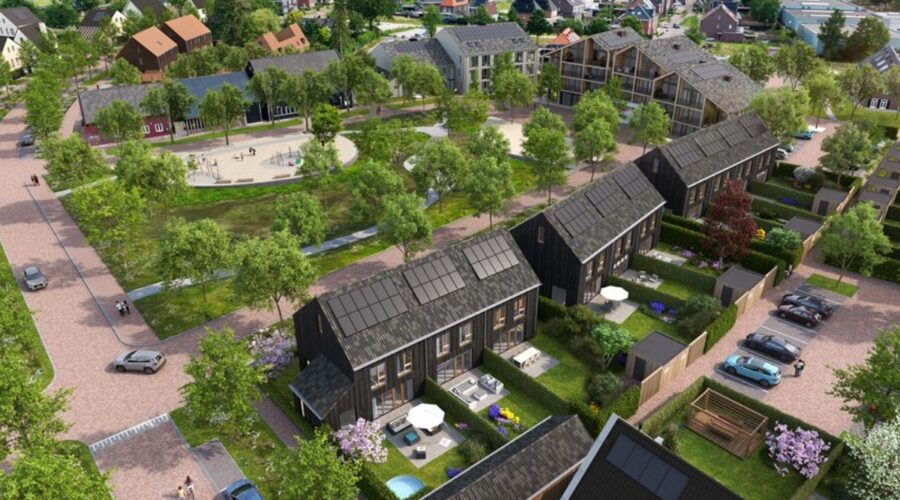 De rijwoningen in Westerpark De Hoeve kijken uit op het groene Slotpark in Nuenen West