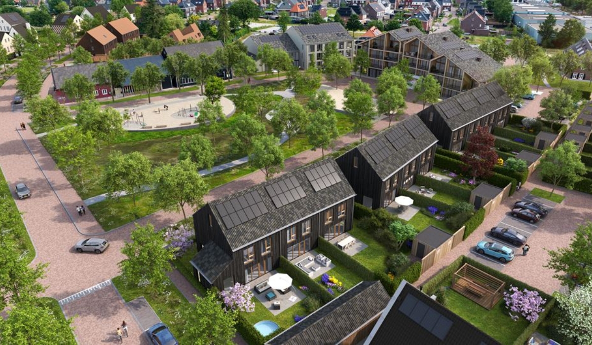De rijwoningen in Westerpark De Hoeve kijken uit op het groene Slotpark in Nuenen West