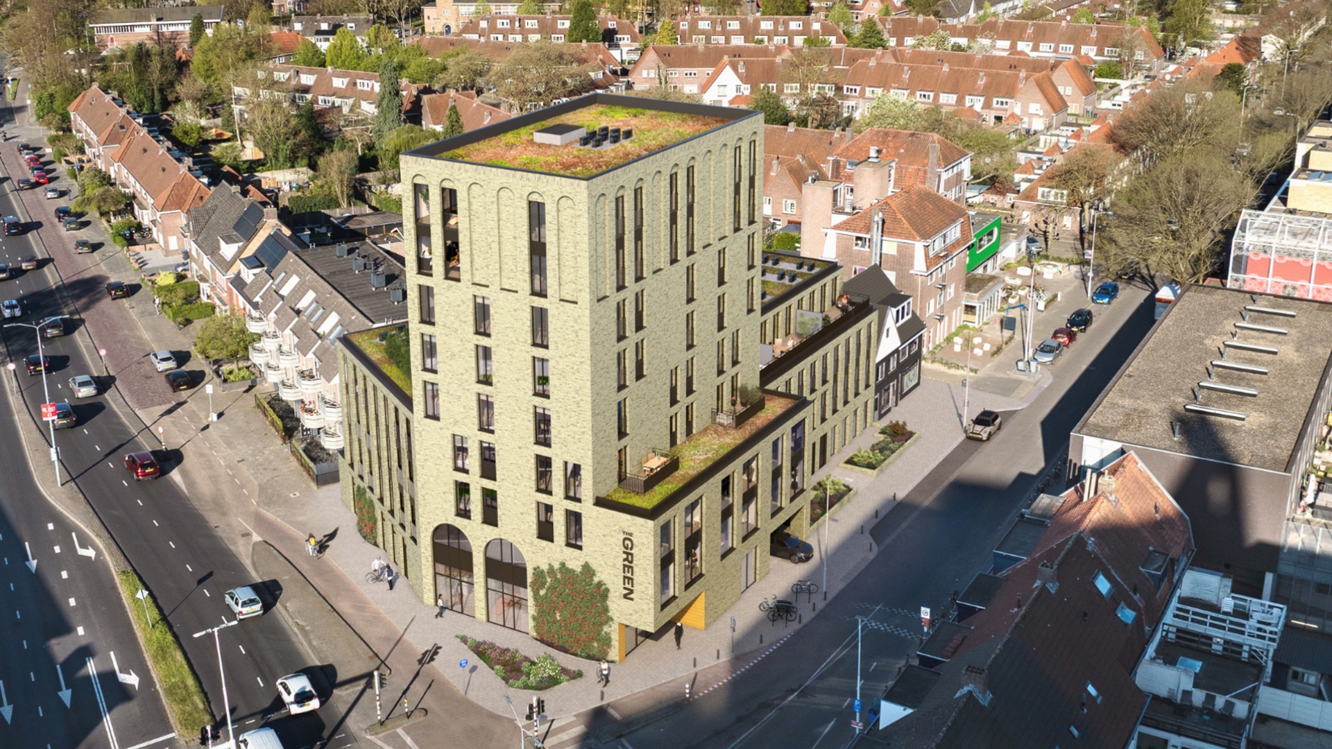 De nieuwbouw aan de Eindhovense Rondweg vanuit de lucht gezien