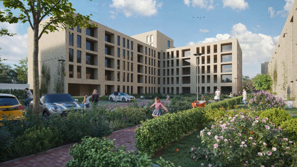 Een impressie van de woningbouw vanaf de binnenplaats