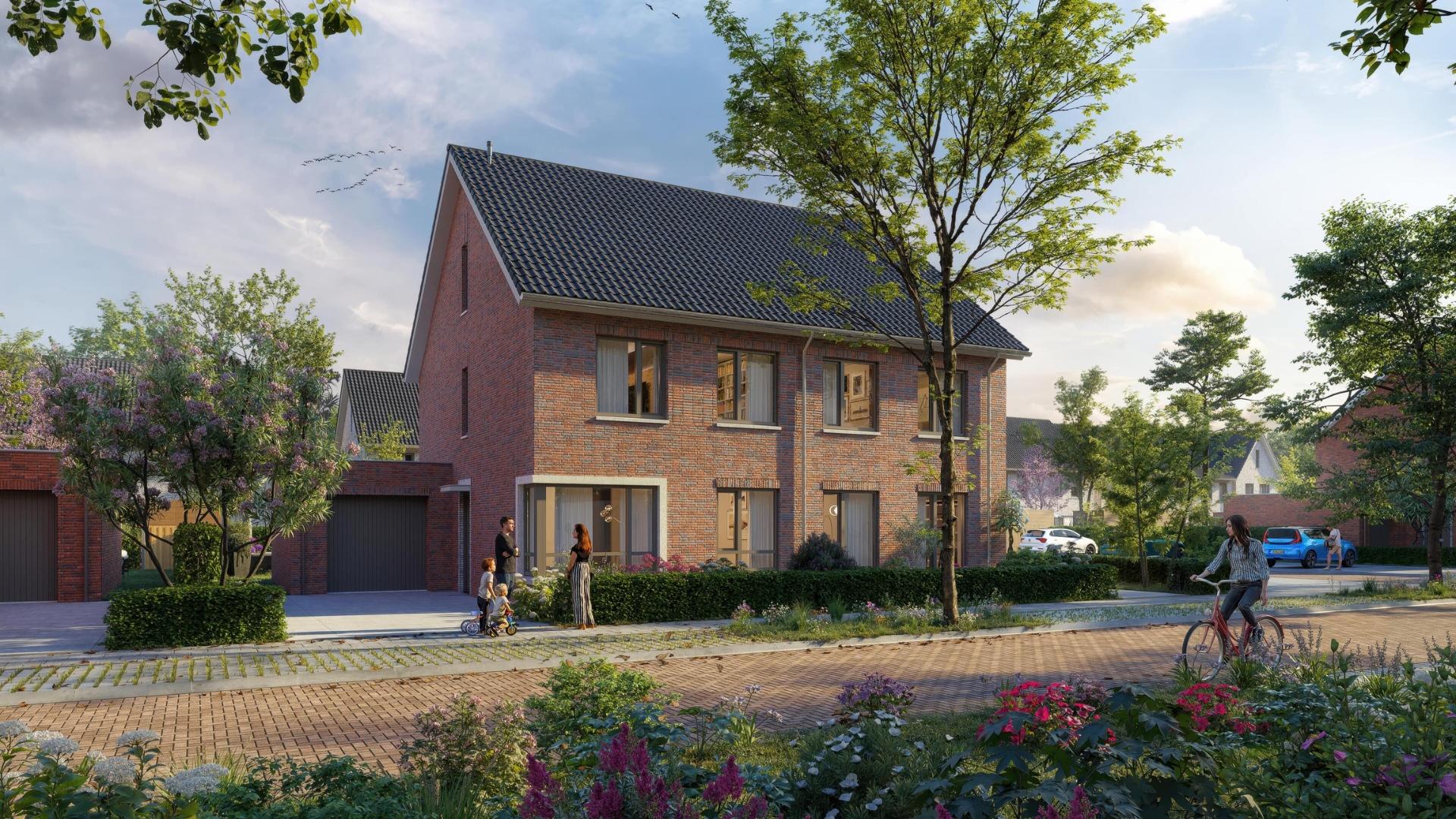 Een impressie van een type tweekapper in de nieuwbouwwijk