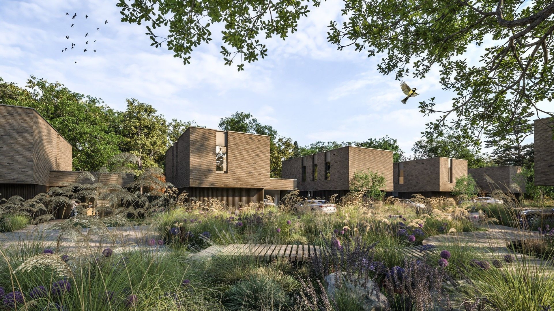 De groene binnentuin van nieuwbouwproject Wolders Eik te Waalre